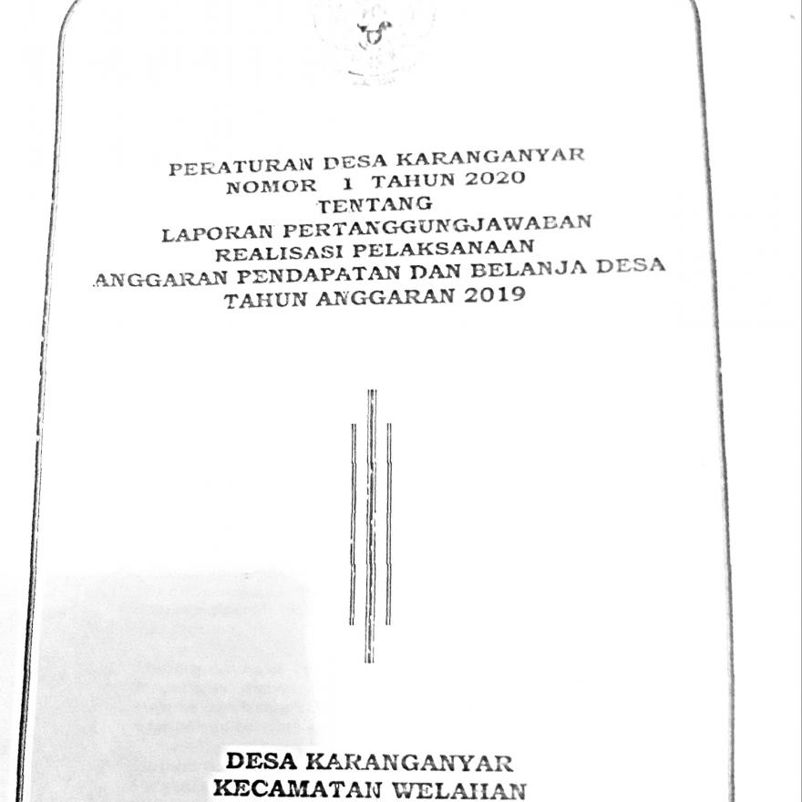 PERDES PERTANGGUNGJAWABAN NO 1 TAHUN 2020 REALISASI PELAKSANAAN APBDES TAHUN ANGGARAN 2019